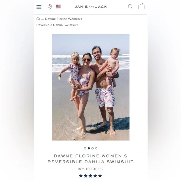 Janie and Jack Dawne Florine women’s reversible one piece swimsuit matching XS - Picture 7 of 9